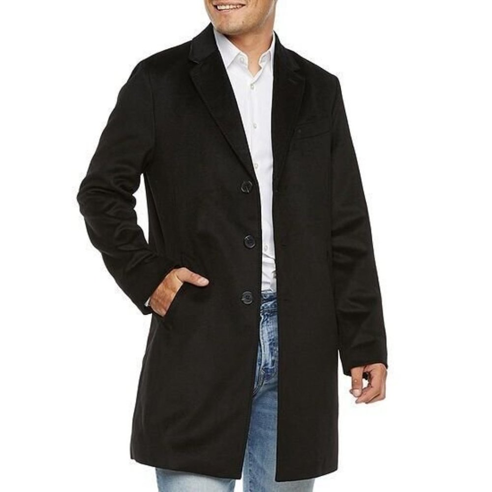 NWT STAFFORD MEN'S CLASSIC FIT WOOL BLEND‎ TOP COAT BLACK 44 LONG